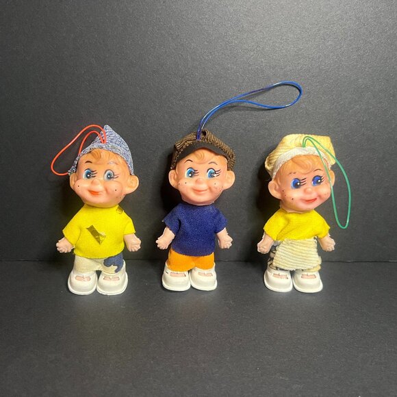 Vintage 1960s Lot of 3 AD Sutton & Sons Les Petites Mascottes Mini Elf Ornaments - Picture 1 of 8